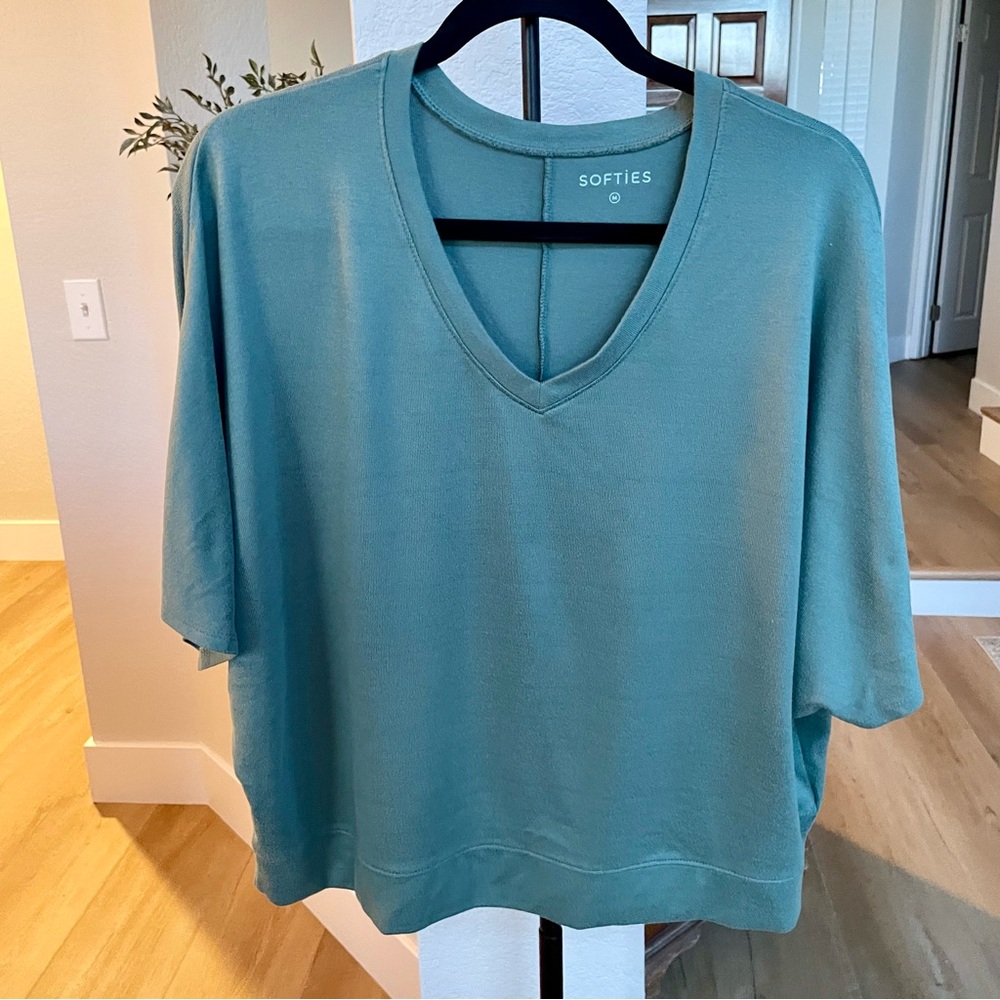 Softies Teal Marshmallow V-Neck Loungewear Top - Size‎ Medium - EUC